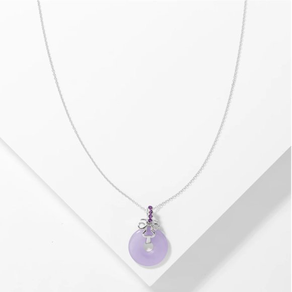 💜 Sterling Silver Lavender Jade Amethyst Earrings and Pendant Necklace Set 925 - Picture 4 of 15